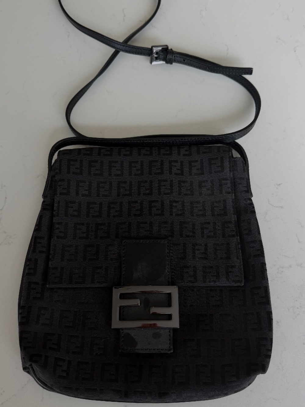 Fendi Vintage Black Zucca FF Monogram Crossbody Bag